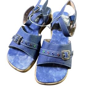 Zodiac Kids Girls Denim Blue Embellished‎ Buckle Strap Sandals Size 4